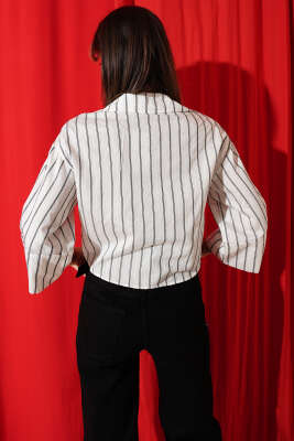 Çizgi Detaylı Kısa Gömlek Beyaz - Kadın Giyim Modelleri