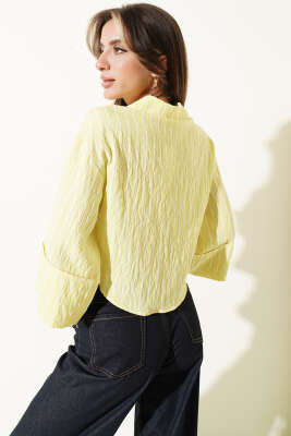 Çizgi Detaylı Kısa Gömlek Sarı - Kadın Giyim Modelleri