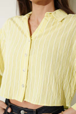 Çizgi Detaylı Kısa Gömlek Sarı - Kadın Giyim Modelleri