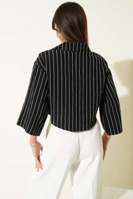 Çizgi Detaylı Kısa Gömlek Siyah - Kadın Giyim Modelleri