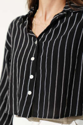 Çizgi Detaylı Kısa Gömlek Siyah - Kadın Giyim Modelleri