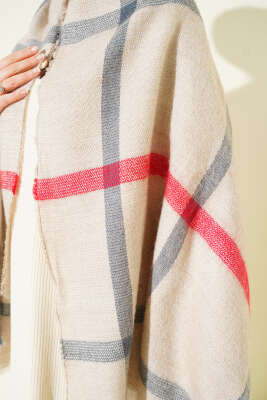 Çizgi Detaylı Omuz Şalı Bej - Omuz Şalı