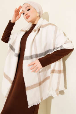 Çizgi Detaylı Omuz Şalı Ekru 