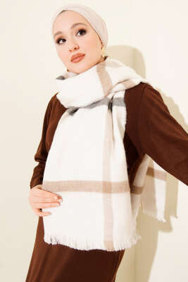 Çizgi Detaylı Omuz Şalı Ekru - Omuz Şalı