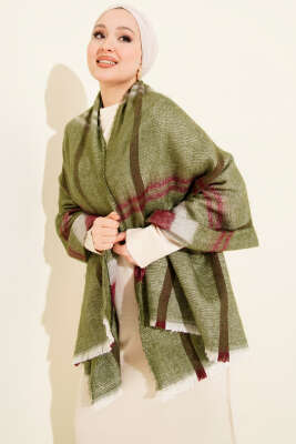 Çizgi Detaylı Omuz Şalı Haki