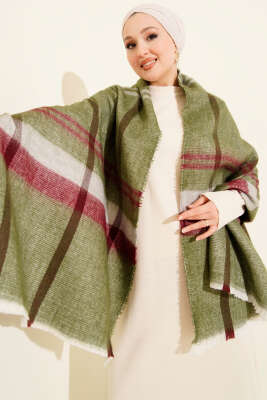 Çizgi Detaylı Omuz Şalı Haki - Omuz Şalı