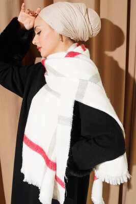 Çizgi Detaylı Omuz Şalı Kırmızı 