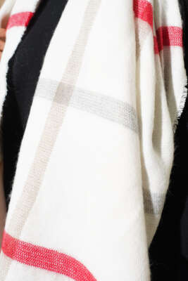 Çizgi Detaylı Omuz Şalı Kırmızı - Omuz Şalı