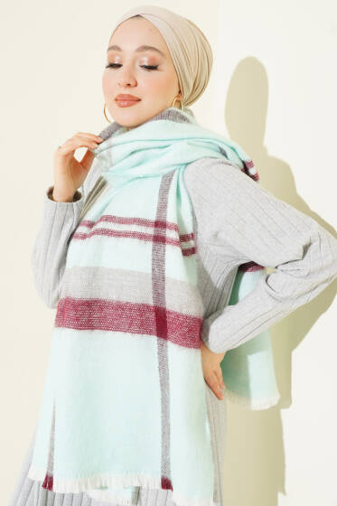 Çizgi Detaylı Omuz Şalı Su Yeşili - Omuz Şalı