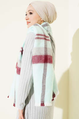 Çizgi Detaylı Omuz Şalı Su Yeşili - Omuz Şalı