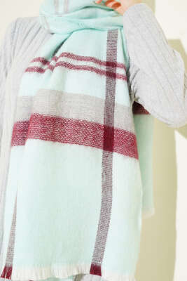 Çizgi Detaylı Omuz Şalı Su Yeşili - Omuz Şalı