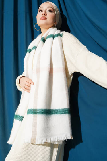 Çizgi Detaylı Omuz Şalı Zümrüt - Omuz Şalı