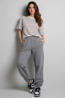 Çizgi detaylı Oversize T-shirt Bordo - Kadın Giyim Modelleri