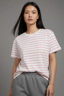 Çizgi detaylı Oversize T-shirt Pembe - DESTİNA