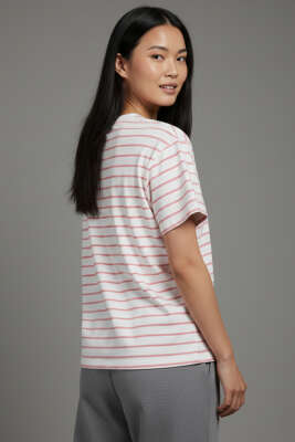 Çizgi detaylı Oversize T-shirt Pembe - Kadın Giyim Modelleri