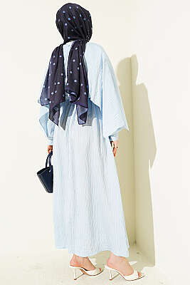 Çizgi Dikişli Bel Lastikli Pelerinli Elbise Bebe Mavi - Elbise