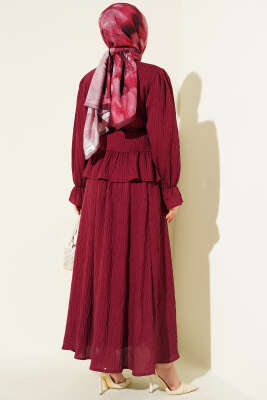 Çizgi Dikişli Pul Detaylı Etekli İkili Takım Bordo - İkili Takım