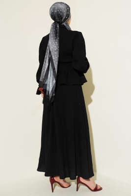 Çizgi Dikişli Pul Detaylı Etekli İkili Takım Siyah - İkili Takım