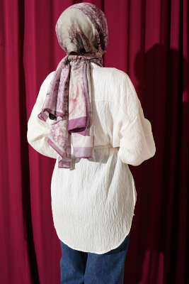 Çizgi Dikişli Pul Detaylı Gömlek Ekru - Gömlek