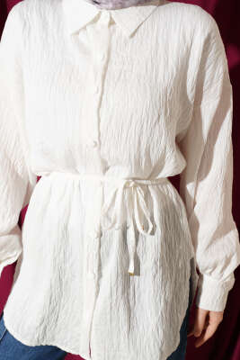 Çizgi Dikişli Pul Detaylı Gömlek Ekru - Gömlek