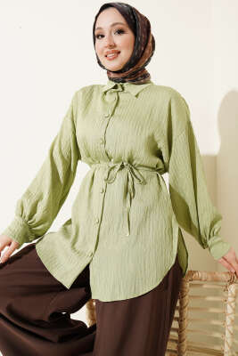 Çizgi Dikişli Pul Detaylı Gömlek Fıstık Yeşili - TABLO FASHİON