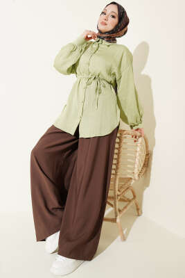 Çizgi Dikişli Pul Detaylı Gömlek Fıstık Yeşili - Gömlek