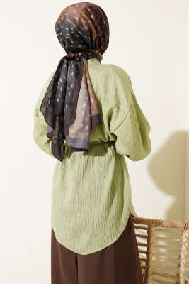 Çizgi Dikişli Pul Detaylı Gömlek Fıstık Yeşili - Gömlek