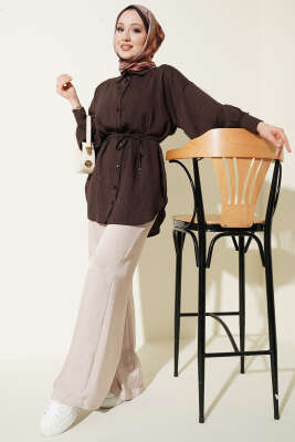 Çizgi Dikişli Pul Detaylı Gömlek Kahve - Gömlek