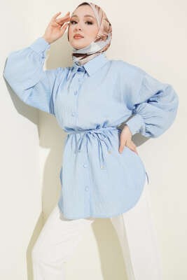 Çizgi Dikişli Pul Detaylı Gömlek Mavi - TABLO FASHİON