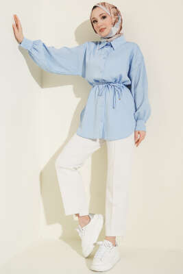 Çizgi Dikişli Pul Detaylı Gömlek Mavi - Gömlek