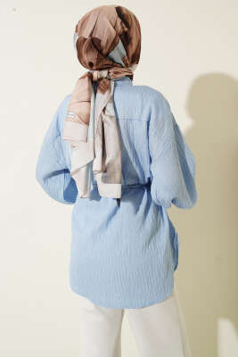 Çizgi Dikişli Pul Detaylı Gömlek Mavi - Gömlek