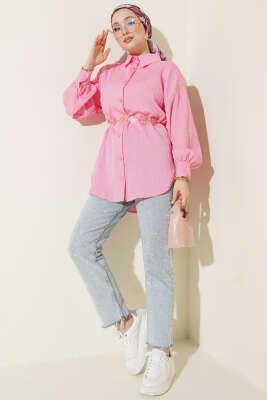 Çizgi Dikişli Pul Detaylı Gömlek Pembe - 300-500 TL Ürünler