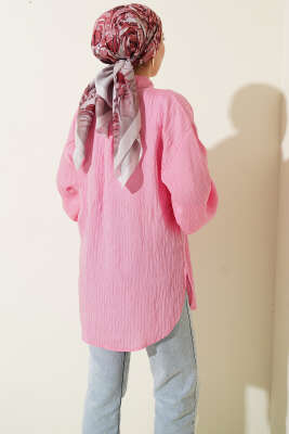 Çizgi Dikişli Pul Detaylı Gömlek Pembe - Gömlek