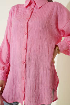 Çizgi Dikişli Pul Detaylı Gömlek Pembe - Gömlek