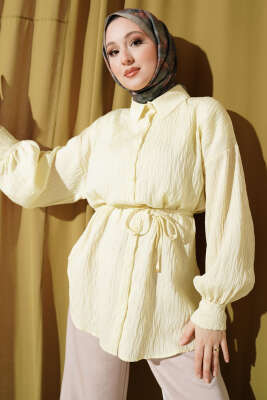 Çizgi Dikişli Pul Detaylı Gömlek Sarı - TABLO FASHİON