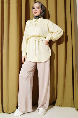 Çizgi Dikişli Pul Detaylı Gömlek Sarı - Gömlek