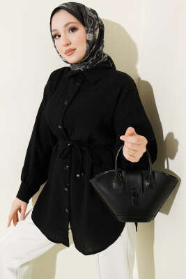 Çizgi Dikişli Pul Detaylı Gömlek Siyah - TABLO FASHİON