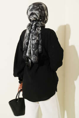 Çizgi Dikişli Pul Detaylı Gömlek Siyah - Gömlek