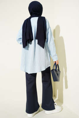 Çizgi Dikişli Pullu Oversize Gömlek Bebe Mavi - Gömlek