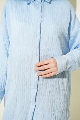 Çizgi Dikişli Pullu Oversize Gömlek Bebe Mavi - Gömlek