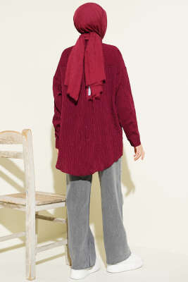 Çizgi Dikişli Pullu Oversize Gömlek Bordo - 500-700 TL Ürünler
