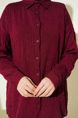 Çizgi Dikişli Pullu Oversize Gömlek Bordo - 500-700 TL Ürünler