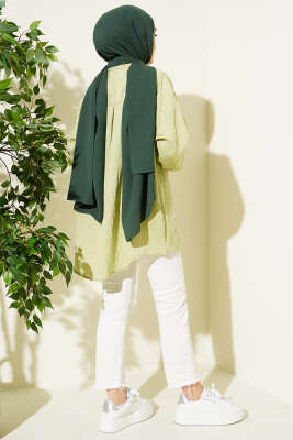 Çizgi Dikişli Pullu Oversize Gömlek Çağla Yeşili - Gömlek