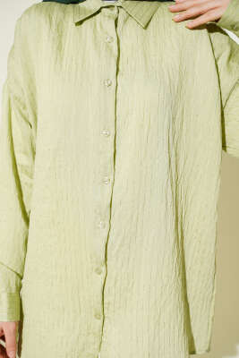 Çizgi Dikişli Pullu Oversize Gömlek Çağla Yeşili - Gömlek