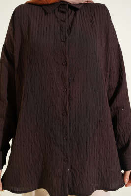 Çizgi Dikişli Pullu Oversize Gömlek Kahve - Gömlek