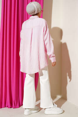 Çizgi Dikişli Pullu Oversize Gömlek Pembe - 500-700 TL Ürünler