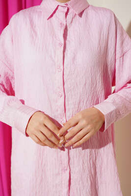 Çizgi Dikişli Pullu Oversize Gömlek Pembe - 500-700 TL Ürünler