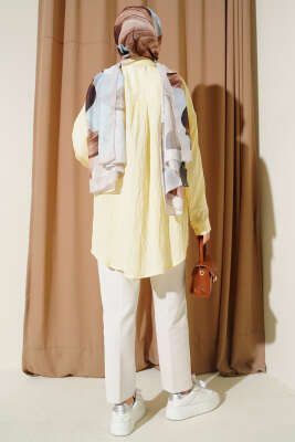 Çizgi Dikişli Pullu Oversize Gömlek Sarı - Gömlek