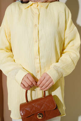 Çizgi Dikişli Pullu Oversize Gömlek Sarı - Gömlek