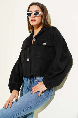 Çizgi Düğme Detaylı Kaşe Ceket Siyah - Kadın Giyim Modelleri